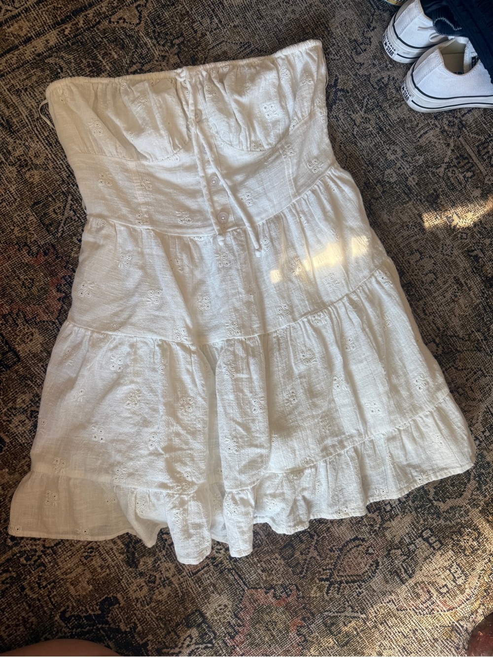O'Neill Naya White Eyelet Strapless Mini Dress Size M